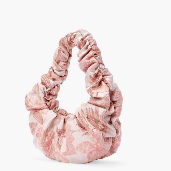 JUSTFAB Croissant Shoulder Bag Ruffle Handle Handbag PINK BRAND NEW with Tag - Picture 4 of 4